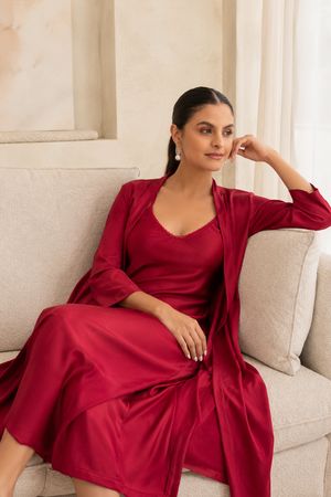 Ruby Allure Satin Night-Gown Set