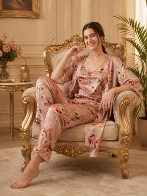 Dreams of Heaven Fleur Royale Satin Lounge Set