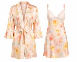 Sunlit Petals Satin Chemise & Robe Set