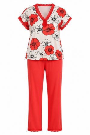 Coral Blossom Satin Lounge Set
