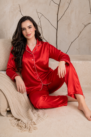 Scarlet Afterglow Satin Pajama Set