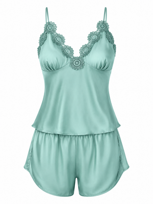 Seafoam Lace Satin Cami Set