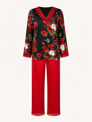 Scarlet Rose Satin Lounge Set