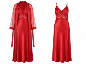 Scarlet Desire Satin Nightgown & Robe Set
