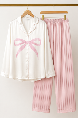 Pink Ribbon Dreams Satin Night Suit