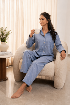 Cotton Blue Polka Co-ord Set