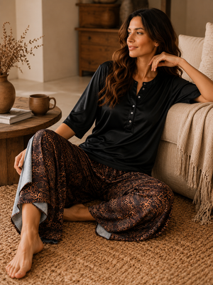 Midnight Nomad Satin Lounge Lungi-kurta Set