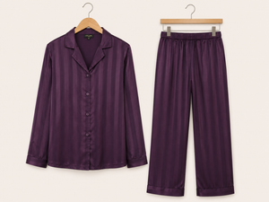 Midnight Grace Self-Stripe Satin Night Suit