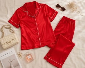 Crimson Dawn Satin Pajama Set