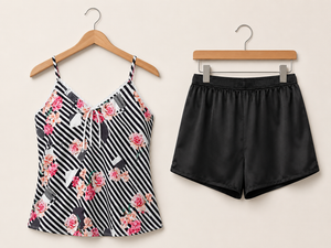 Black floral Sky Satin Set
