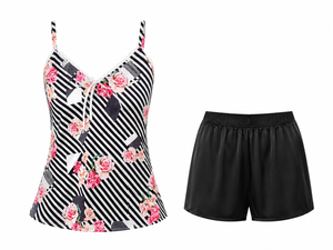 Black floral Sky Satin Set