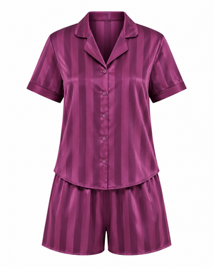 Plum Seduction Satin Shorts Set