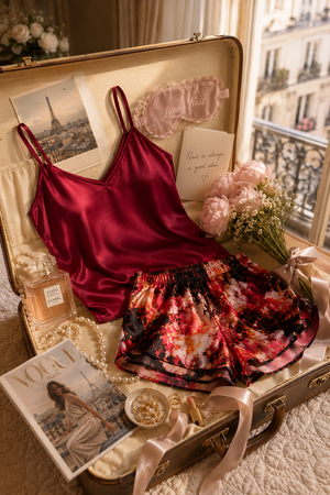 Crimson Reverie Satin Cami Set