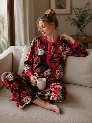 Crimson Charm Satin Lounge Set