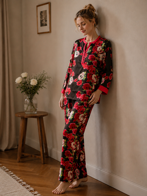 Crimson Charm Satin Lounge Set
