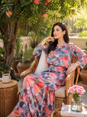 Tangerine Mosaic Lungi Co-ord Set