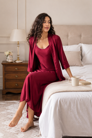 Vivienne Rouge Satin Robe & Nightdress Set