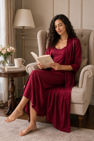 Vivienne Rouge Satin Robe & Nightdress Set