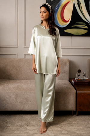 Celeste Mist Imported Satin Co-ord Set