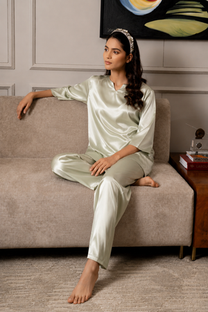 Celeste Mist Imported Satin Co-ord Set