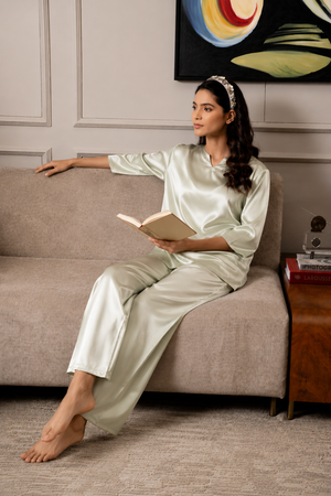 Celeste Mist Imported Satin Co-ord Set