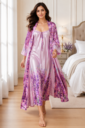 Lavender Reverie Luxe Satin Robe & Nightgown Set