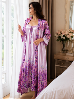 Lavender Reverie Luxe Satin Robe & Nightgown Set