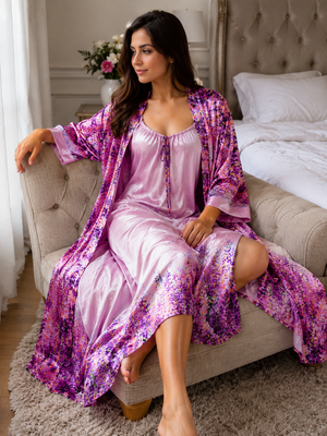Lavender Reverie Luxe Satin Robe & Nightgown Set
