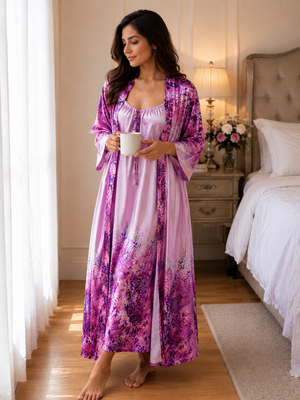 Lavender Reverie Luxe Satin Robe & Nightgown Set
