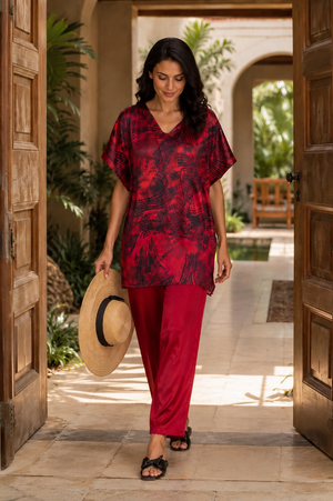 Scarlet Afterglow Kaftan Co-ord Set