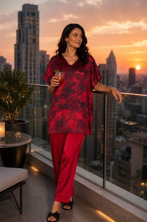 Scarlet Afterglow Kaftan Co-ord Set