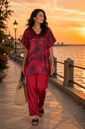 Scarlet Afterglow Kaftan Co-ord Set