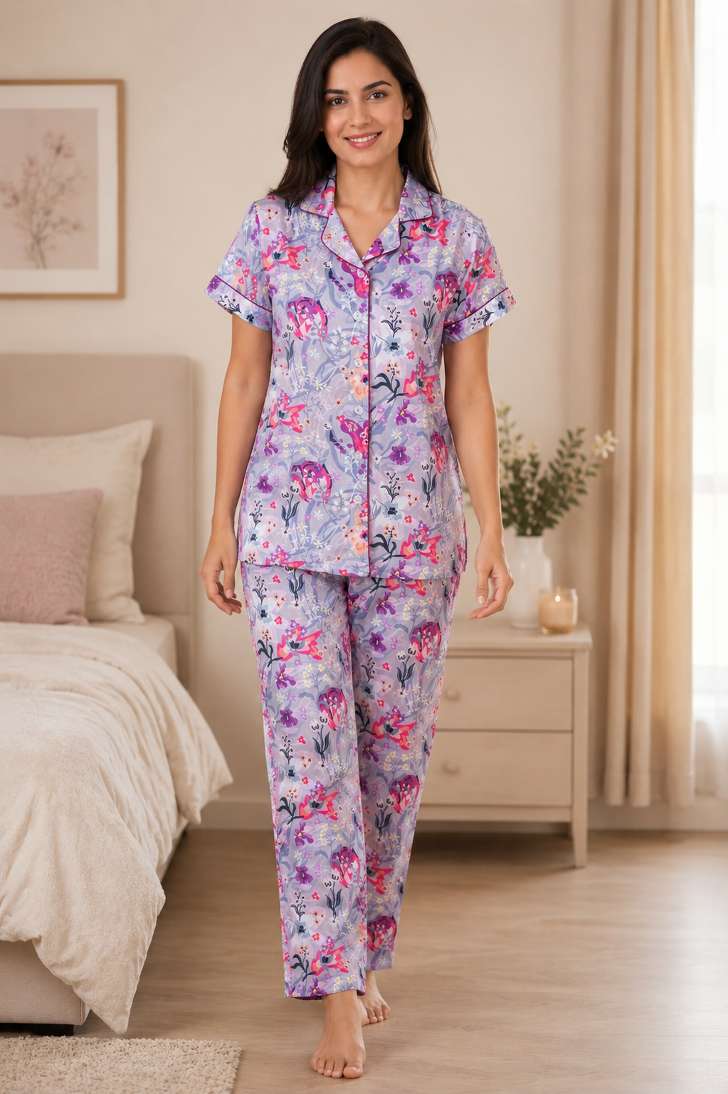 Wisteria Whisper Satin Lounge Set