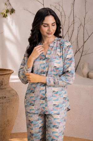 Audrey Mosaic Satin Crepe Co-ord Set
