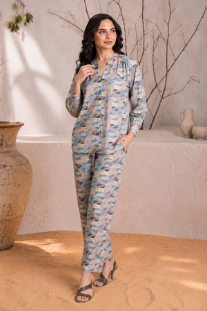 Audrey Mosaic Satin Crepe Co-ord Set