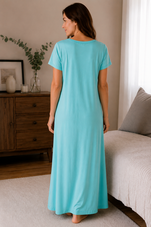 Olivia Aqua Serenity | Premium Cotton Hosiery Lounge Nightie