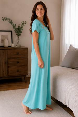 Olivia Aqua Serenity | Premium Cotton Hosiery Lounge Nightie