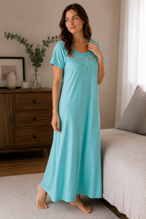 Olivia Aqua Serenity | Premium Cotton Hosiery Lounge Nightie