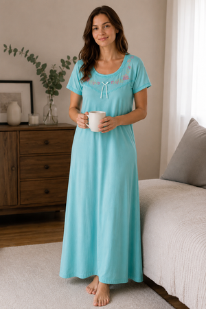 Olivia Aqua Serenity | Premium Cotton Hosiery Lounge Nightie