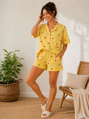 Sunshine Hearts Button-down Shirt-n-Shorts