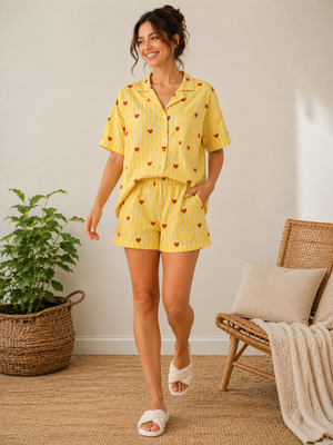 Sunshine Hearts Button-down Shirt-n-Shorts