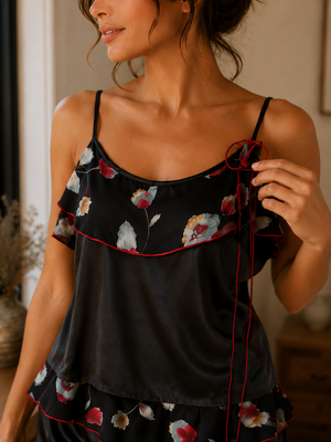Midnight Flirt Frill Lounge Set