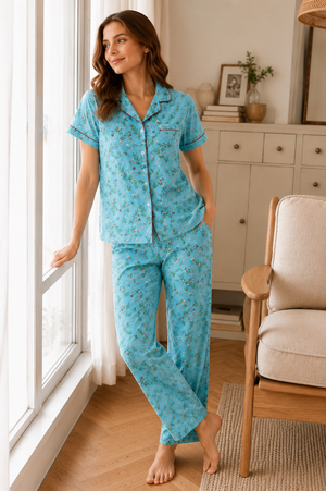 Blue Jasmine Soft Cotton Pajamas