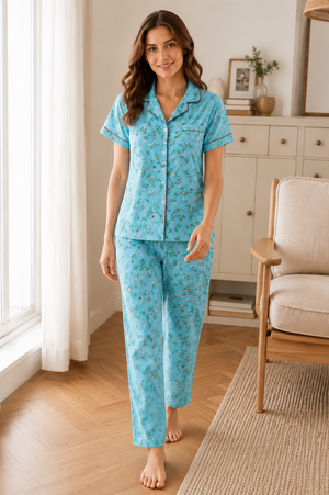 Blue Jasmine Soft Cotton Pajamas