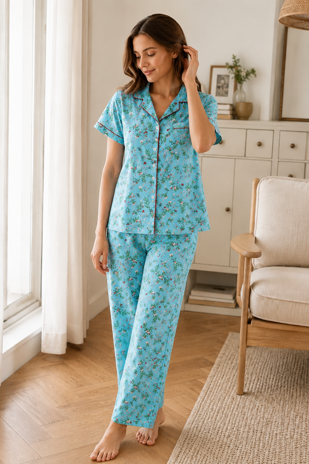 Blue Jasmine Soft Cotton Pajamas