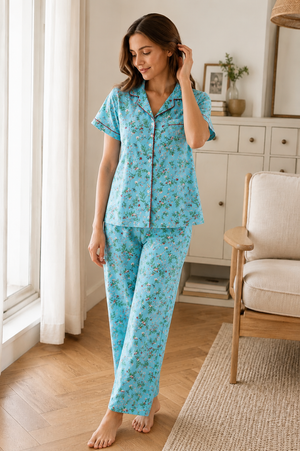 Blue Jasmine Soft Cotton Pajamas