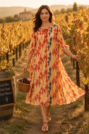 Coral Mosaic Layered Chiffon Lounge Dress