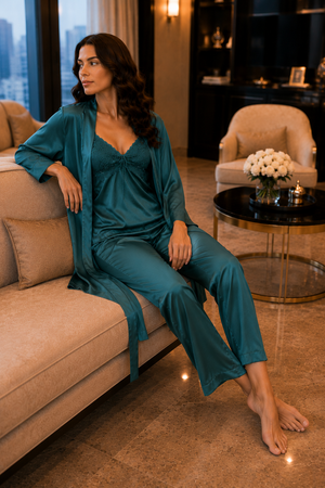 The Monaco Teal Satin Luxe 3-Piece Set
