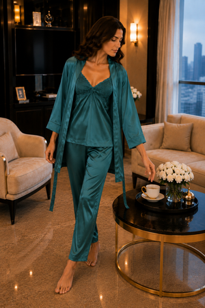 The Monaco Teal Satin Luxe 3-Piece Set