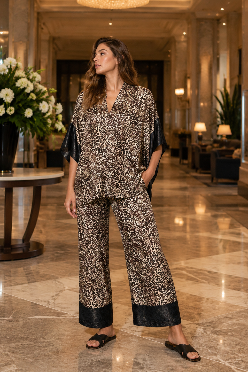 The Wild Affair Leopard Satin Lounge Coord Set